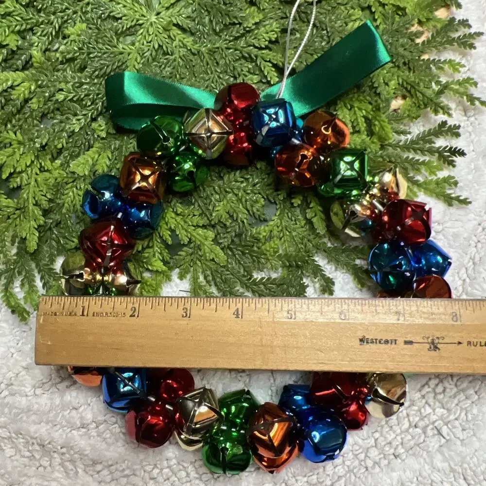 Christmas Wreath Bow 8” in Red Blue Green Orange Metallic Metal Jingle Bell